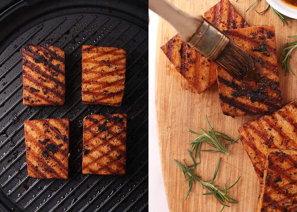 Grilled tofu on an electric grill
