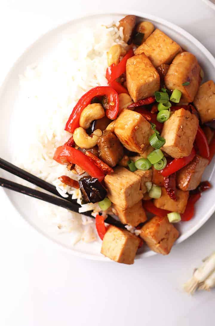 Kung Pao Tofu with chopsticks