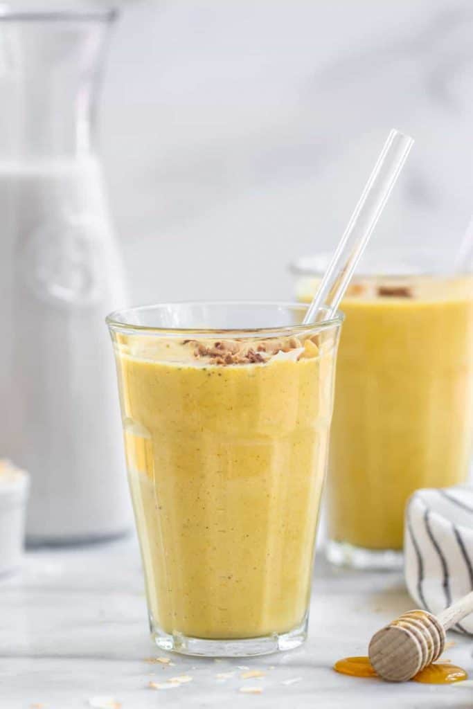 Golden Milk Turmeric Smoothie in two glasses