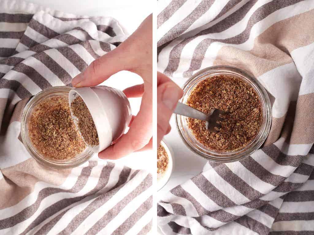 Flax and water blended together in a small mason jar to create a flax egg. 