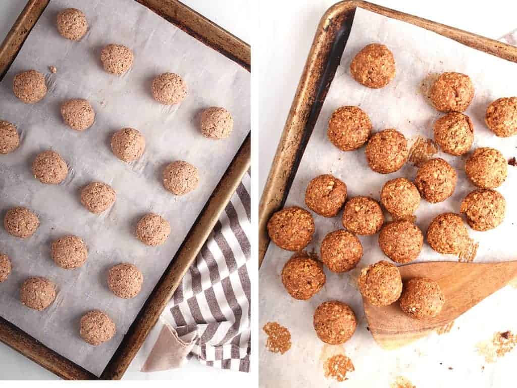 Homemade meatballs on a baking sheet