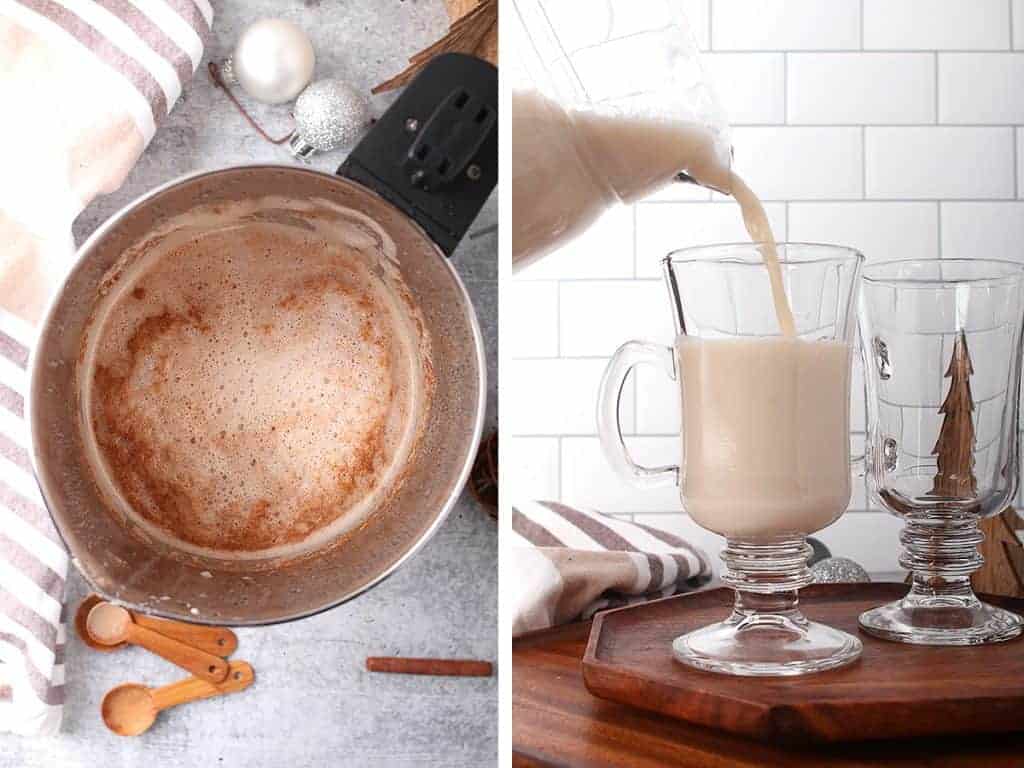 Eggnog poured into a glass mug