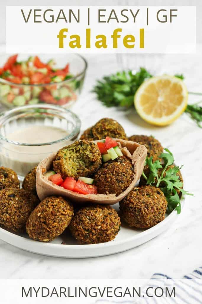 Pinterest graphic for falafel on plate