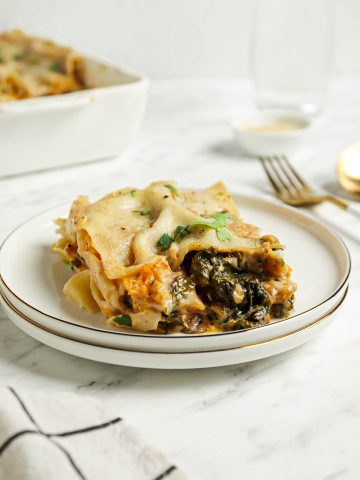 one slice of butternut squash lasagna with kale