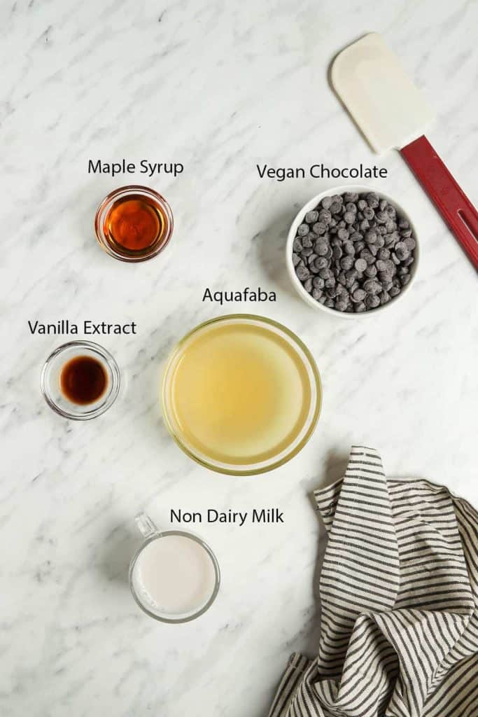 maple syrup, chocolate, vanilla extract, aquafaba, and non dairy milk