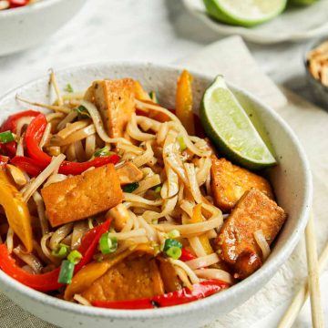 one bowl of pad Thai with lime and tofu