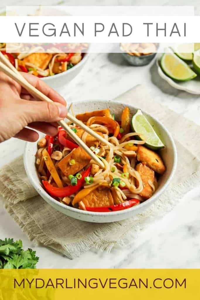 vegan pad Thai with chopsticks