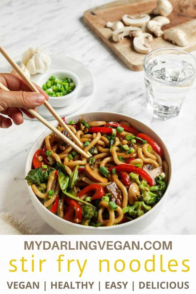 vegan yaki udon in bowl