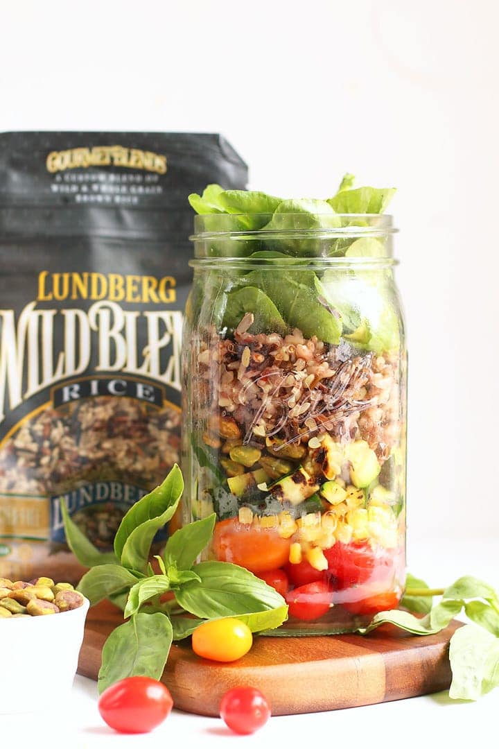 Wild Rice Mason Jar Salad next to a package of WildBlend Rice