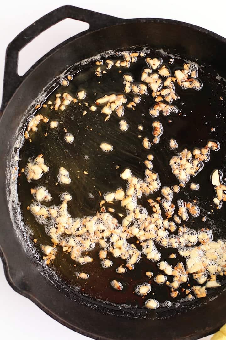 Roasted Garlic in a cast iron skillet
