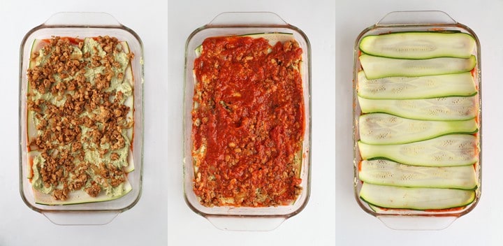 3 Step-by-Step images for layering a lasagna