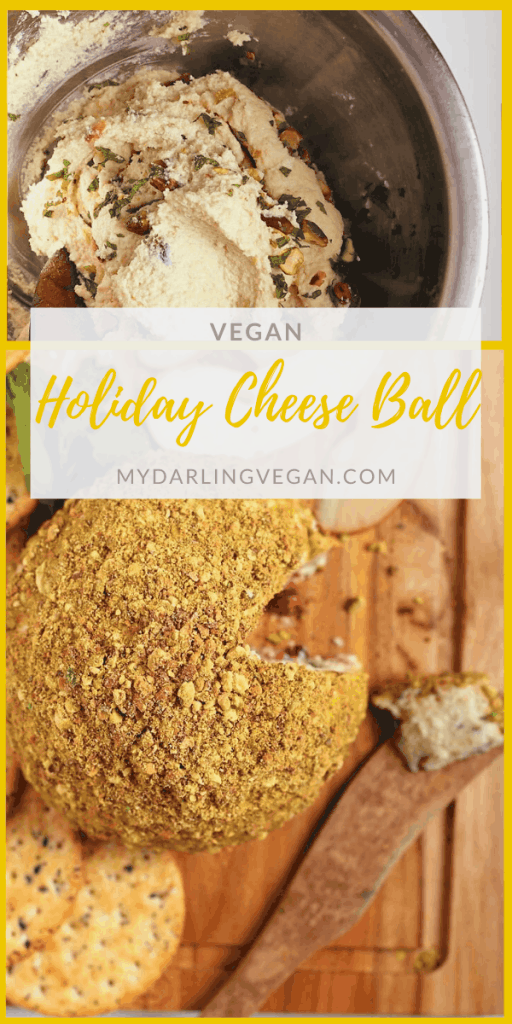This Pistachio and Pomegranate Macadamia Nut Vegan Cheese Ball makes the perfect appetizer for your next holiday party. Serve with fruit and crackers for an impressive plant-based addition to your Christmas charcuterie. Made with just 10 ingredients!