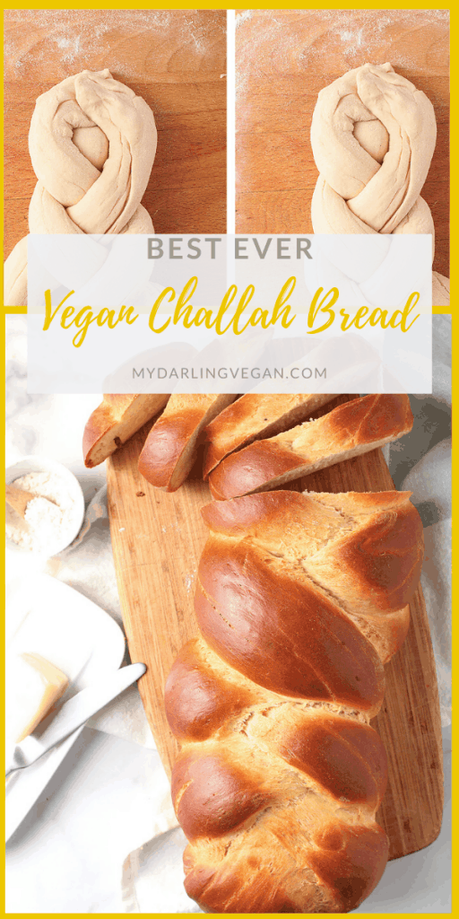 Vegan challah! This rich and eggy pastry has never been better. Made with chickpea flour eggs for a light and airy enriched dough that is baked to perfection with a golden crust. Delicious!