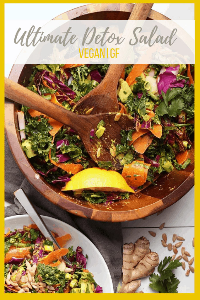 Start your year off with the Ultimate Detox Salad. It's filled with detoxifying vegetables and tossed with a lemon ginger turmeric salad dressing. Made in 10 minutes for a delicious, hearty, and healthy meal. 