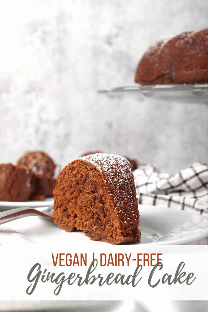 This Vegan Gingerbread Cake is the perfect dessert for your holiday. It's a sweet and spicy cake filled with flavor and dusted with powdered sugar. Serve it at your next holiday party. 