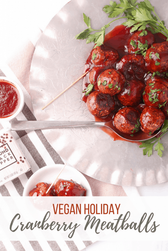 These vegan cranberry meatballs are the perfect blend of sweet and spicy. They are made with a mushroom walnut base and tossed in homemade cranberry sauce for the perfect holiday appetizer.