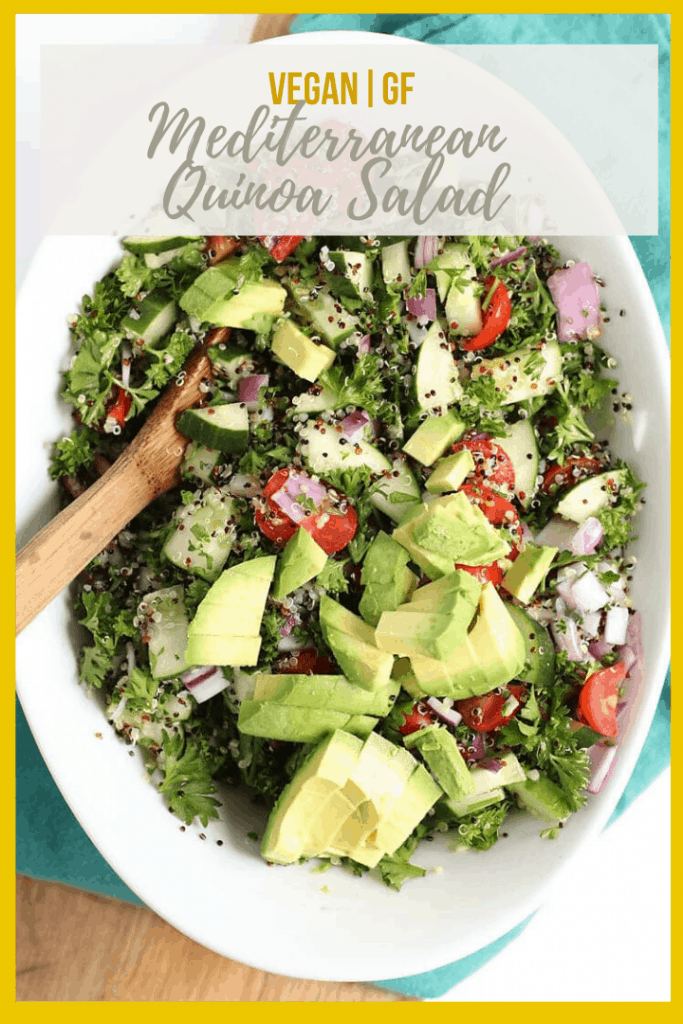 This Mediterranean Quinoa Salad is made with fresh herbs and vegetables and topped with a lemon dressing for a refreshing and hearty summertime salad.