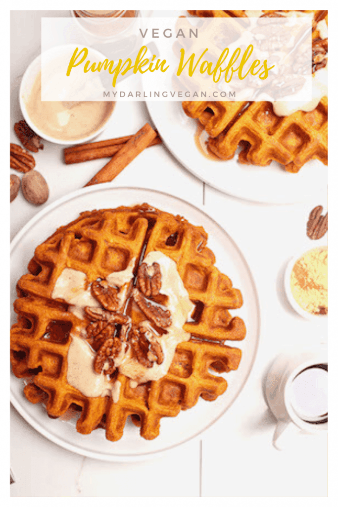 Wake up to these vegan Pumpkin Waffles with Maple Cashew Cream. Spiced to perfection and slathered in sweet, creamy, custard, these vegan waffles are the perfect autumnal breakfast for the whole family.