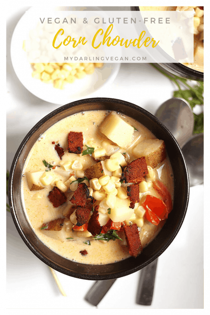 This vegan corn chowder is so rich and creamy, no one will believe it's non-dairy! Filled with late summer vegetables and fresh herbs for a warm and hearty soup to enjoy at the tail end of summer. Made in 30 minutes! 