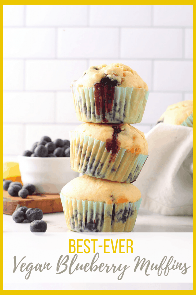 The perfect vegan blueberry muffins! These muffins are soft, sweet, perfectly moist, and filled with fresh blueberries in every bite. Made with a hint of lemon to take these muffins to the next level. 