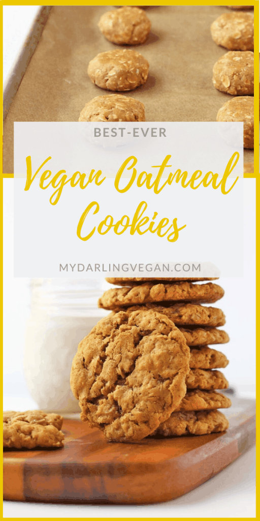 Chewy Vegan Oatmeal Cookies with the perfect crispy outside and melt-in-your-mouth caramel-y center. Ready in just 20 minutes for a quick and delicious sweet treat.