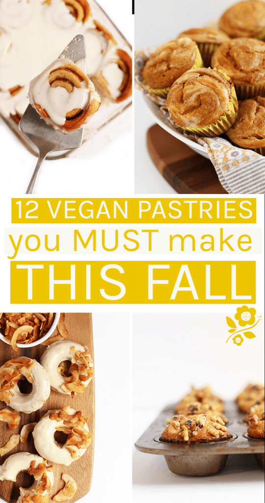 A round-up of the best autumnal vegan pastry recipes. With everything from doughnuts to muffins to cinnamon rolls, there is a vegan baked good for everyone. Pastries