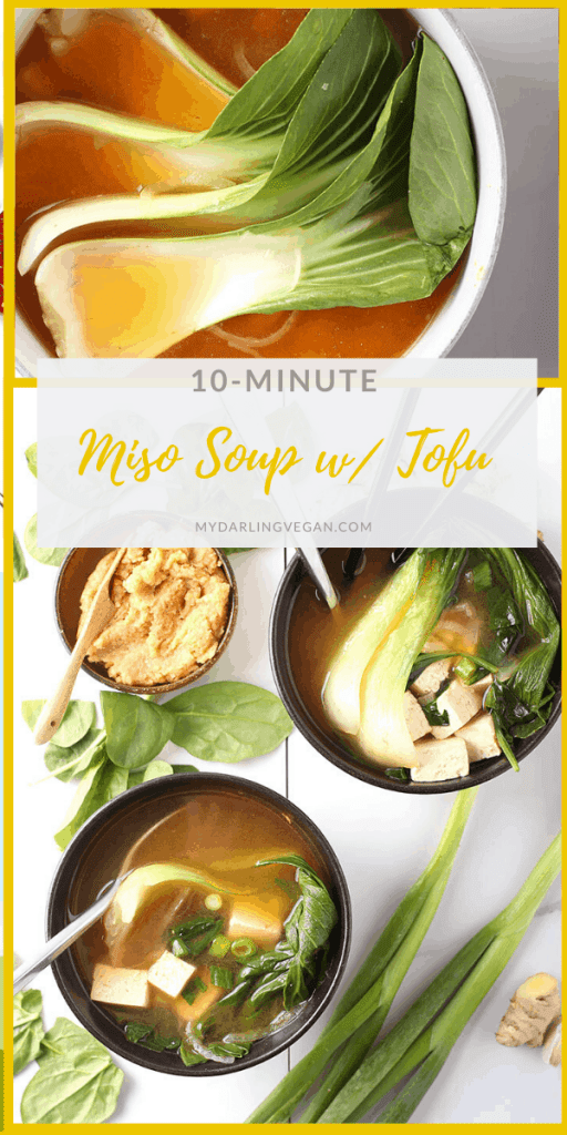 A healing and immune-boosting vegan miso soup full of flavor and packed with green veggies and sprouted tofu for a wholesome vegan and gluten-free meal. Make it in just 10 minutes! 