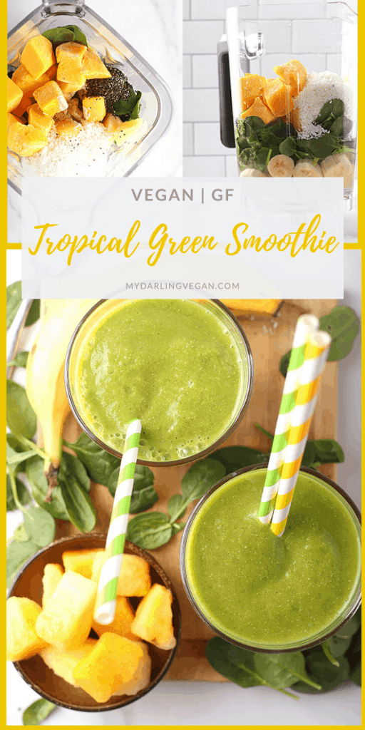 Rehydrate yourself with this refreshing tropical green smoothie. It's made with mangos, coconut, bananas, and spinach. Finished in just 5 minutes for an energizing and wholesome breakfast or midday meal. 