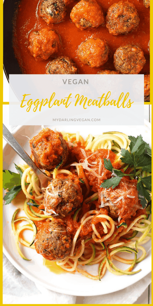 You're going to love these wholesome and flavor-packed vegan eggplant meatballs baked to perfection and served with homemade marinara and zucchini noodles. It's a delicious and low-carb vegan meal the whole family will love.