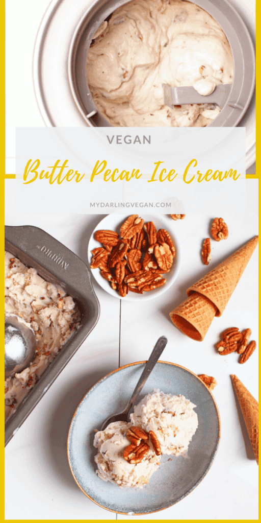 A rich and creamy vegan butter pecan ice cream made with a frozen coconut base and filled with buttered pecans for a healthier spin on a classic favorite. Made with just 6 ingredients! 