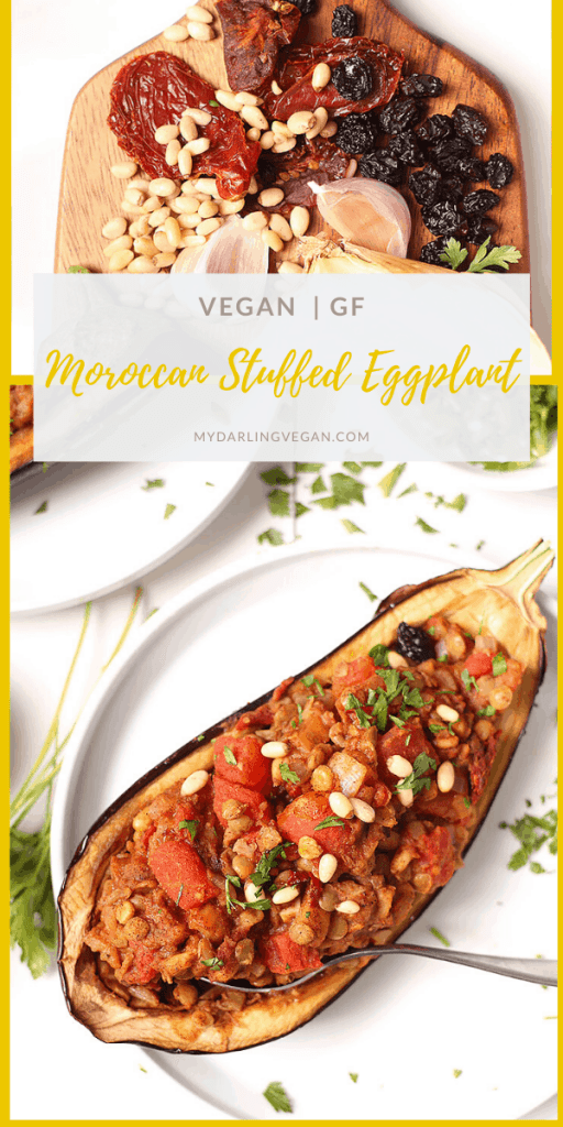 These Moroccan Stuffed Eggplant are bursting with flavor! Filled with lentils, tomatoes, and the perfect blend of spices, this is a vegan and gluten-free meal that elevates dinner to a whole new level.  