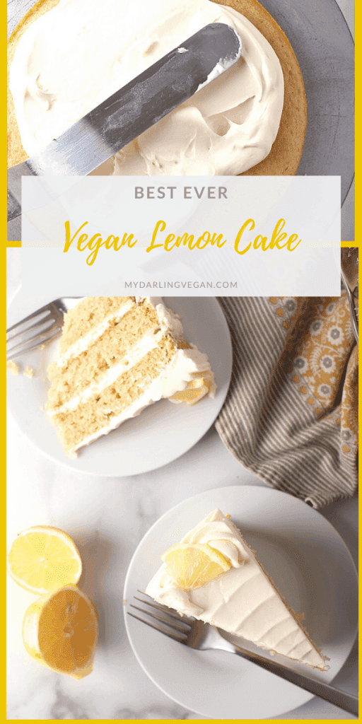 You are going to love this Vegan Lemon Cake with Cream Cheese Frosting. It is unbelievably delicate and moist while bursting in citrusy flavors; a delicious vegan cake that everyone will love.