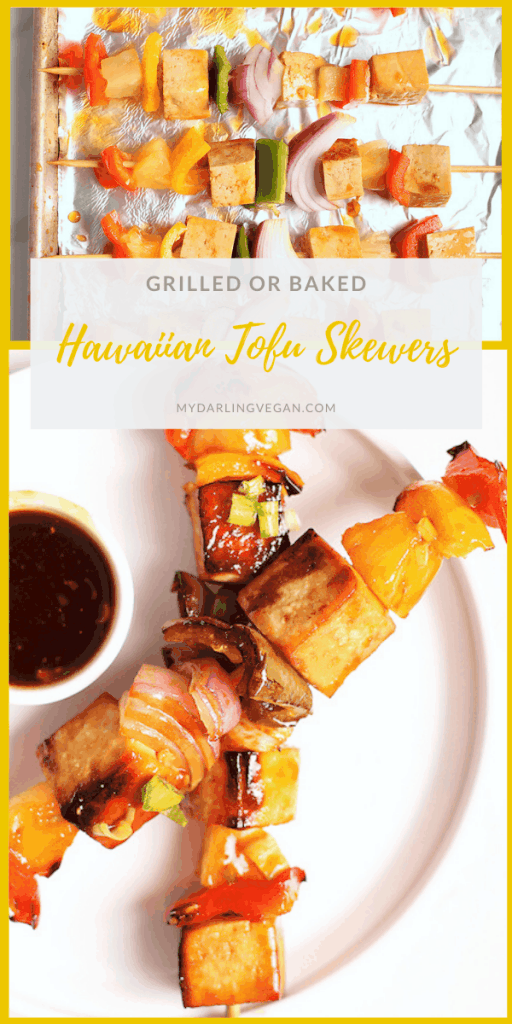 Sweet and savory Rainbow Teriyaki Tofu Skewers made with marinated tofu, pineapple chunks, and bell peppers. Grilled or baked, these delicious skewers are vegan, gluten-free, and 100% DELICIOUS!