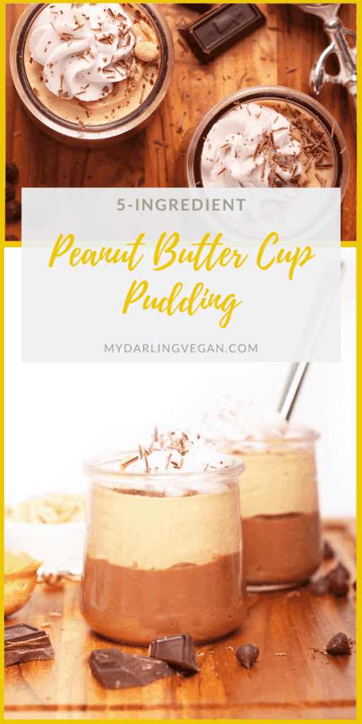 This Chocolate Peanut Butter Cup Pudding is so good; it's like eating a Reese's with a spoon. Bet yet, this vegan pudding is incredibly easy to make. Made with just 5 ingredients for a rich and decadent dessert. 