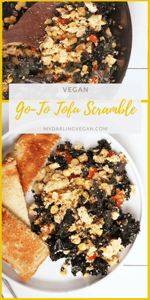 My go-to Tofu Scramble. A hearty vegan and gluten-free breakfast made with tofu, zucchini, corn, and kale. Made in just 10 minutes for a quick and wholesome morning meal. 