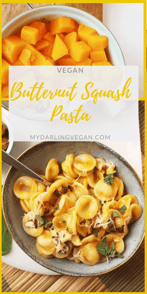 A butternut squash pasta made with roasted hazelnut and sautéed garlic and sage. Topped with plant-based parmesan for the perfect fall meal. So creamy no one will believe it's vegan.