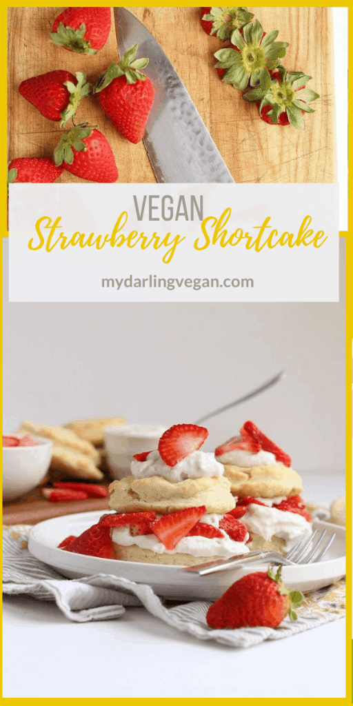 This simple Vegan Strawberry Shortcake is made with cream biscuits, fresh strawberries, and coconut whipped cream for an easy springtime dessert.