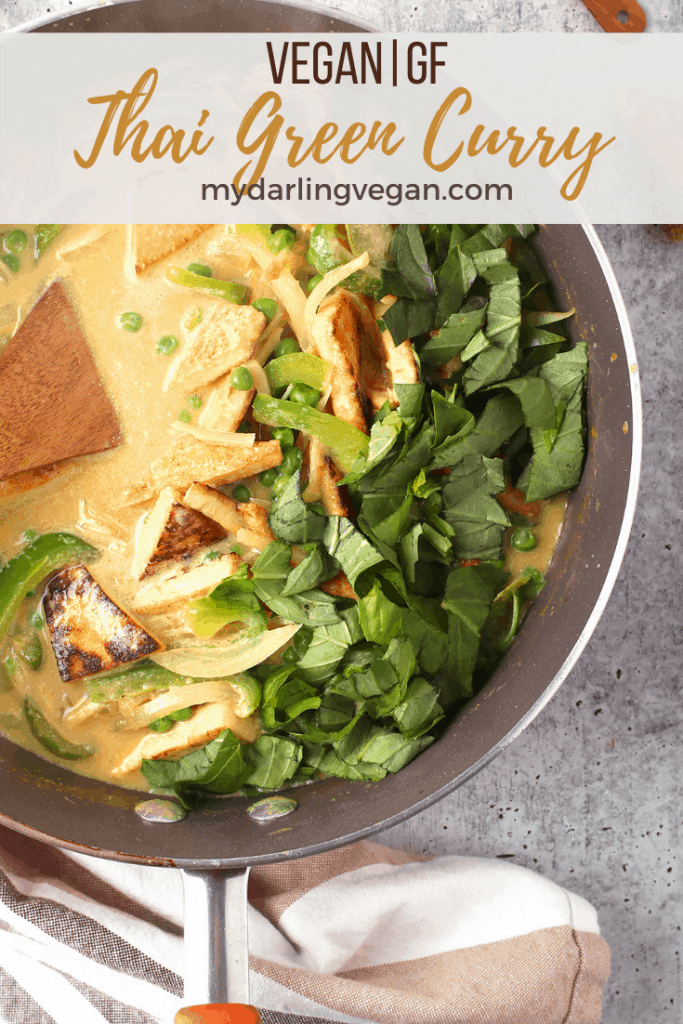 This Thai Green Curry is filled with fresh green vegetables and pan-fried tofu for an easy healthy and delicious weeknight meal. Vegan and Gluten-free; made in under 30 minutes