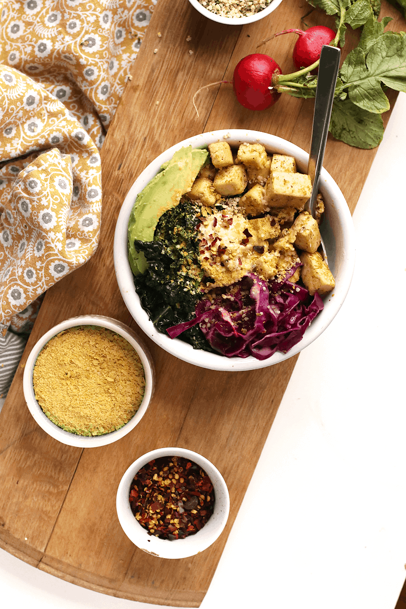 Vegan Breakfast Bowl with tofu and kale
