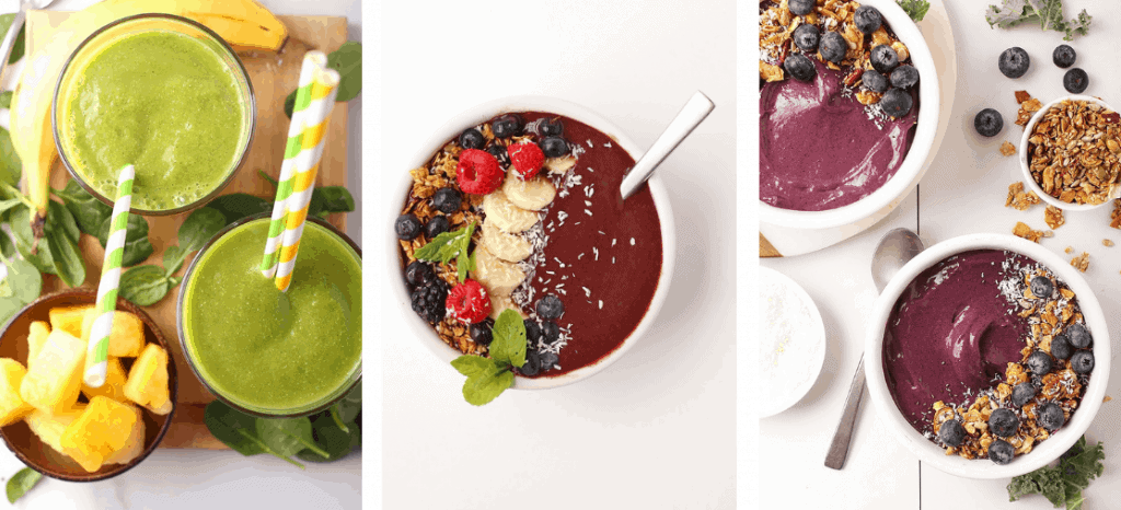 A variety of smoothie bowls