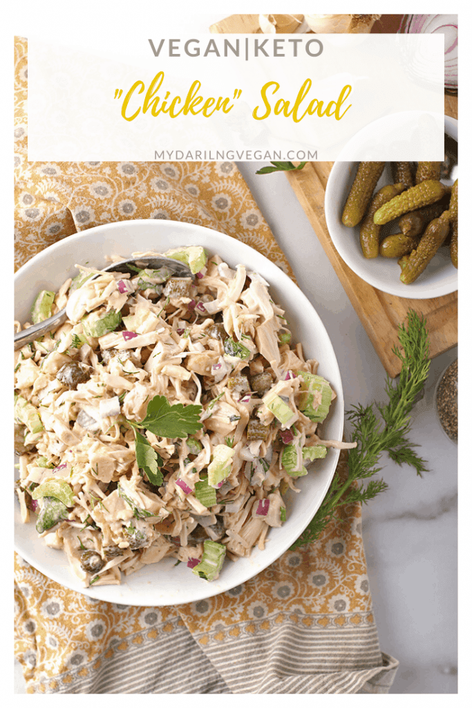 A Vegan Chicken Salad everyone will love. This traditional salad is made with green jackfruit and mixed with celery, onions, and pickles for a healthy twist on a classic salad. Soy and gluten-free! 