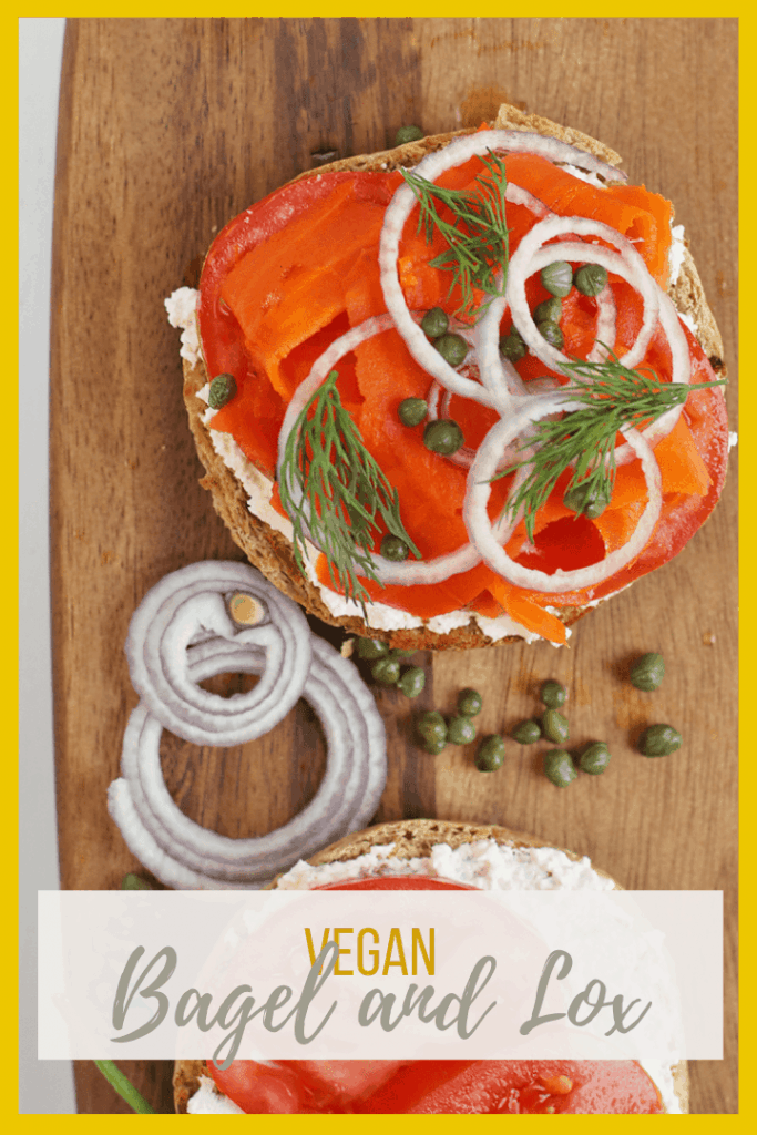 This vegan lox sandwich is made with roasted and marinated carrots, cream cheese, capers, and fresh dill for a delicious breakfast sandwich.