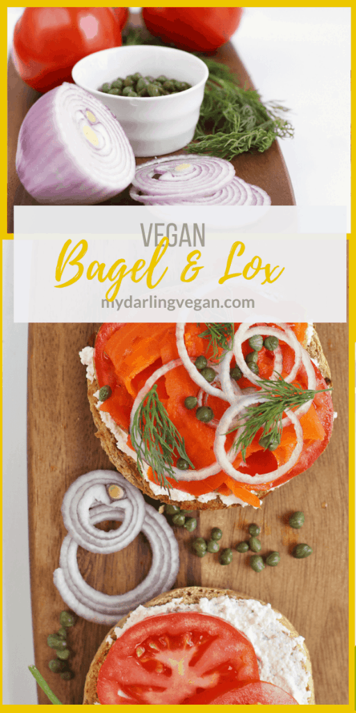This vegan lox sandwich is made with roasted and marinated carrots, cream cheese, capers, and fresh dill for a delicious breakfast sandwich.