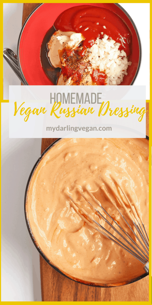 This vegan Russian Dressing can be made in just 5 minutes for a delicious classic salad dressing filled with sweet and spicy flavors.