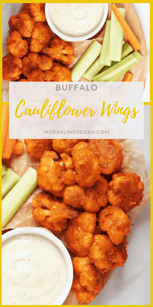 Get your snack on with these spicy buffalo cauliflower wings - coated, breaded and baked, these cauliflower wings are then dipped in spicy homemade buffalo sauce. Served with vegan ranch dressing for an incredible plant-based snack. 